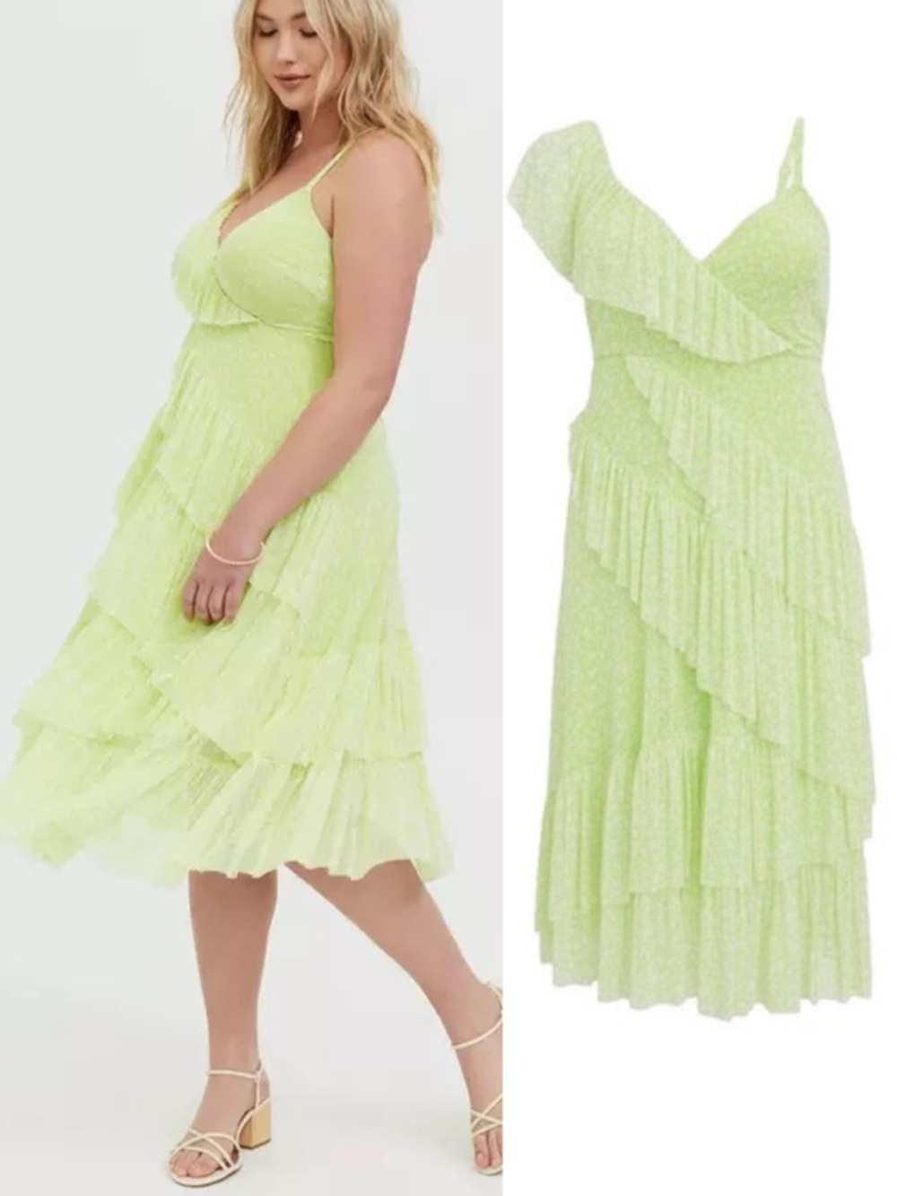 NWT Torrid Neon Yellow Mesh Floral Ruffle Midi Dress One Shoulder Floral White